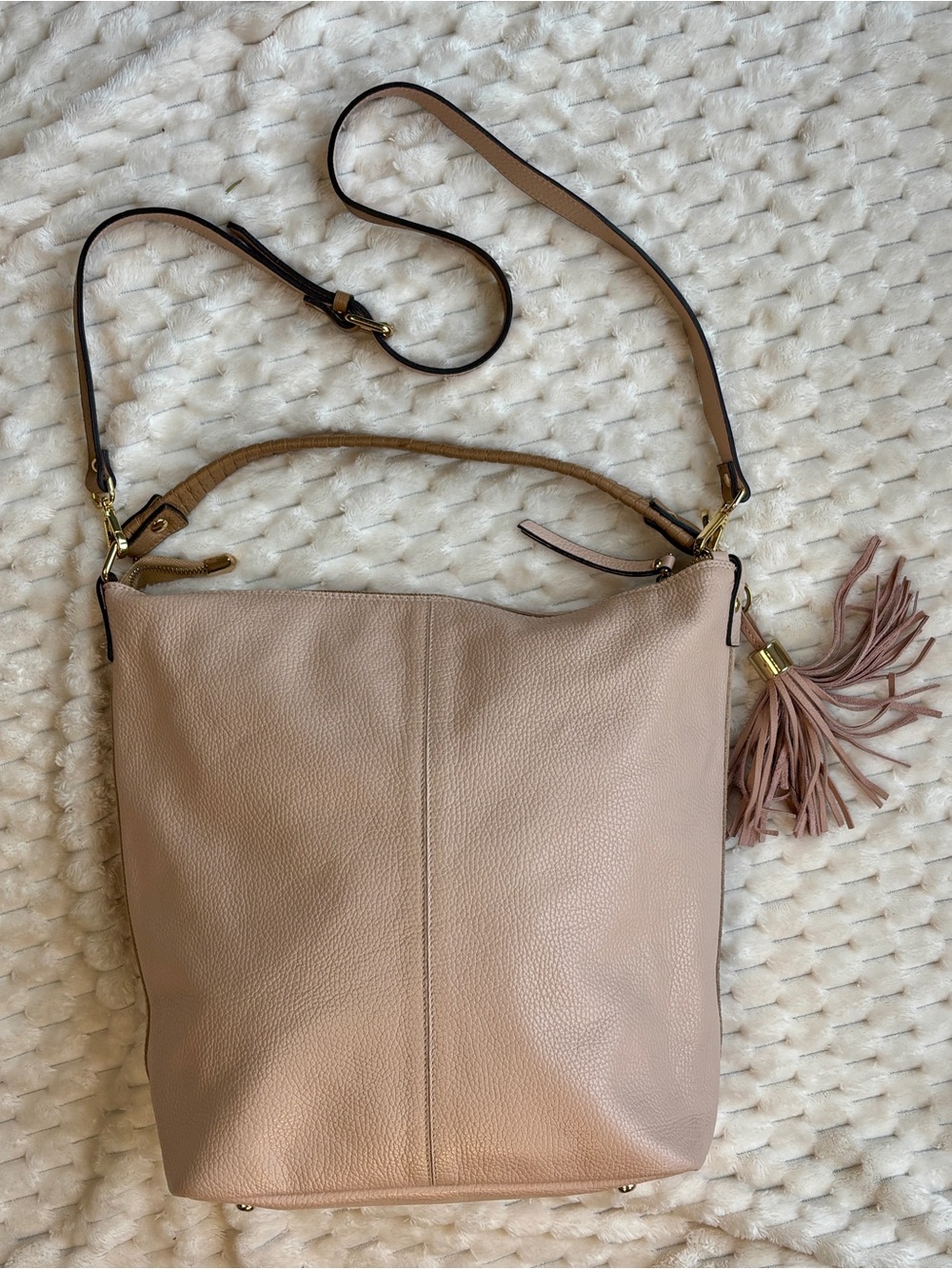 Gianni Notaro Beige Italian Leather Hobo Bag Tassel Crossbody